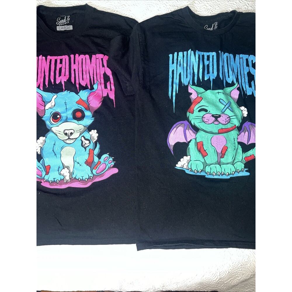 Set Of 2 Mens Size Large Haunted Homies T Shirt Graphic Tee Excellent Condition